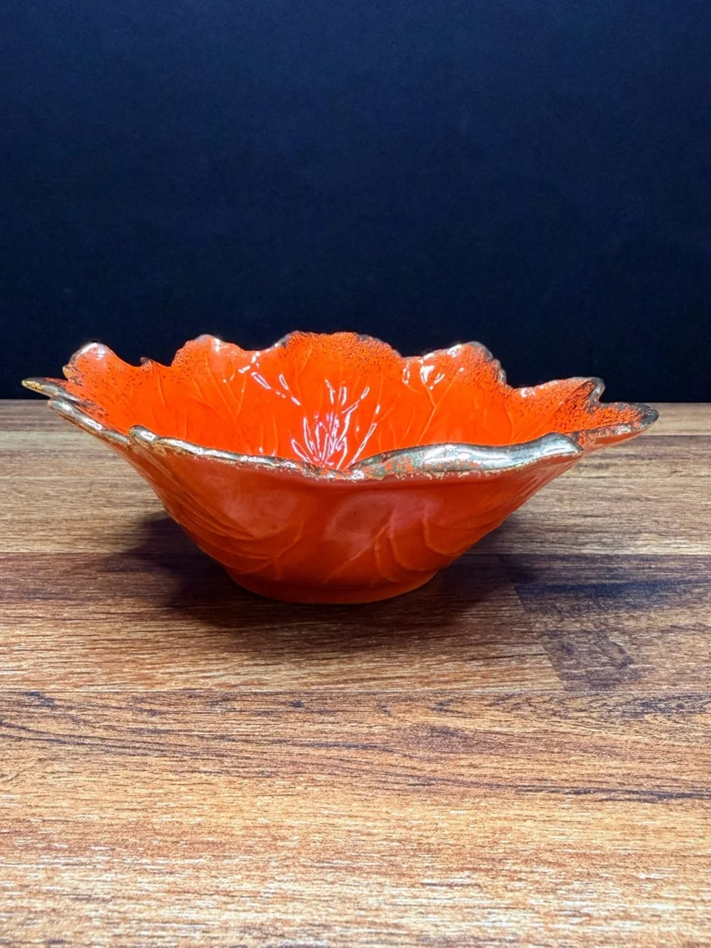 Leaf Shaped Orange with Gold Trim Bowl